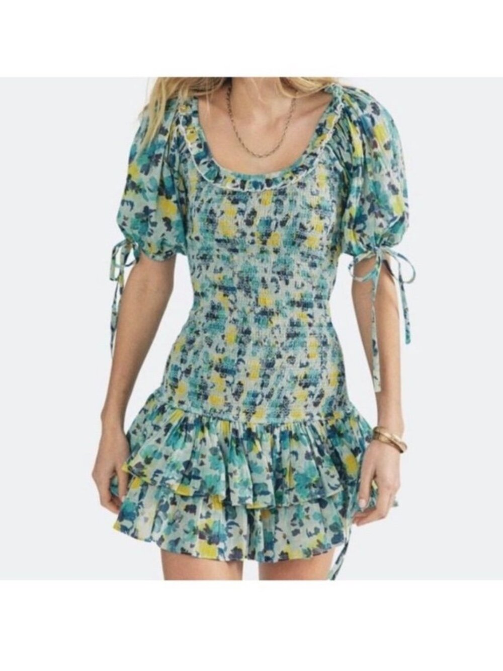 LoveShackFancy women's XS Acai berry Violet mini dress floral puff sleeve NWT‎